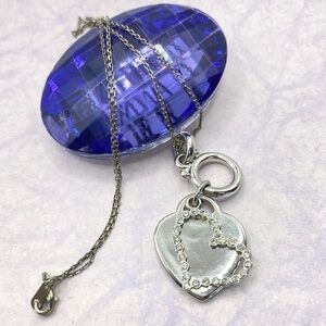Open Heart Rhinestone Silver Tone Necklace